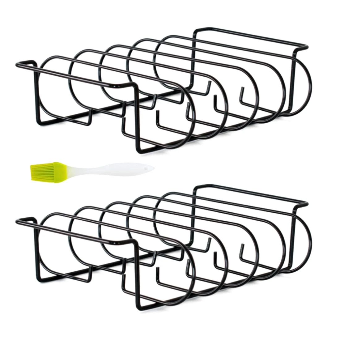 

2 шт. ребристая стойка для газового гриля, стоячий ребристый стеллаж для барбекю и гриля, вмещает 4 ребра, с грилем-щеткой