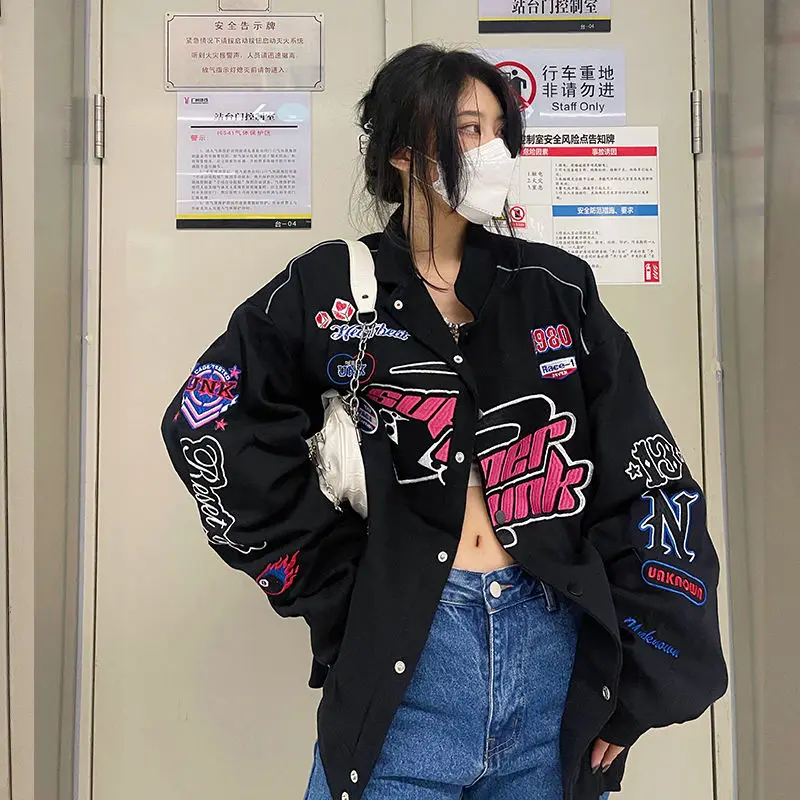 

Racing Moto Biker Embroidery Loose Ins Tide Brand Baseball Uniform Jacket Women Coats Men Long Sleeve Autumn Outerwear Coats New