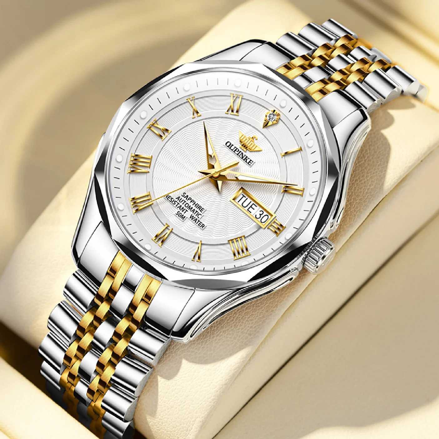 

OUPINKE Original Automatic Men's Luxury Watch Mechanical Sapphire Crystal Diamond Wristwatch Stainless Steel Waterproof Watches