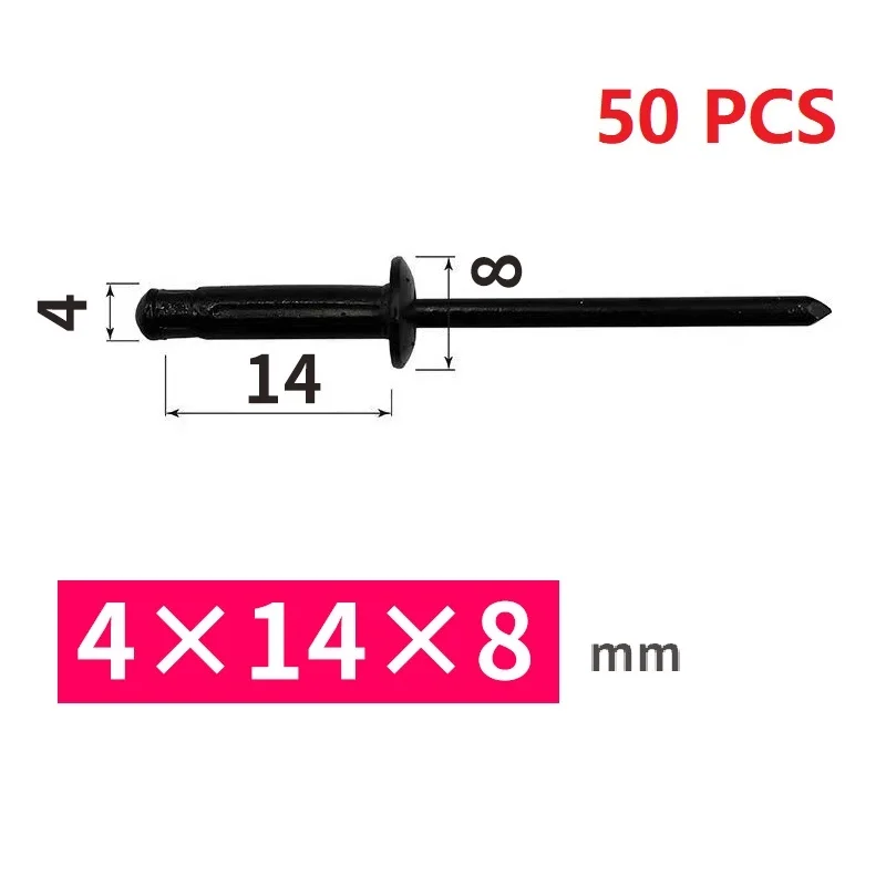 

Black Folding Blind Rivet Aluminium Alloy Bumper Rivet Fold Type Remachadora 리벳 4 x 14 x 8mm Soft Plastic Material