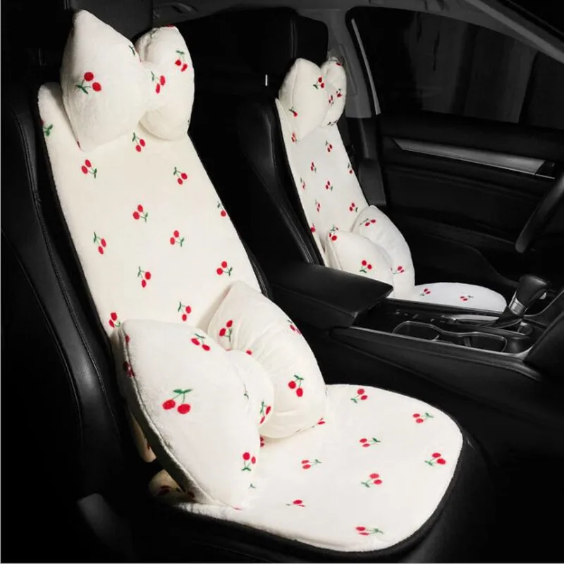 

Hgh Quality Plush Cherry Car Interior Decorations Fashion Universal Winter Plush Car Seat Cushion Cover