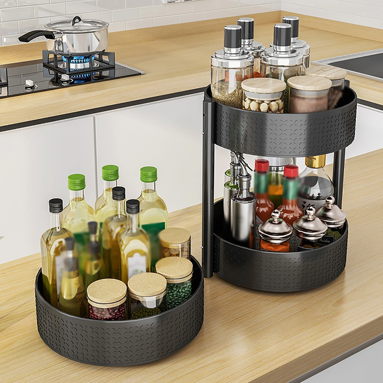 

Kitchen Rotating Spice Rack 360 Rotating Countertop Seasoning Spice Bottle Storage Holder Turntable Condiment Kitchen Organizer