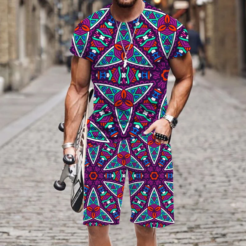 

2022 New Men's T-shirt Set Outfit 3D Printed Funny Street Luxury O Neck Casual Tops Beach Fashion Hot Harajuku Hip-hop Summer