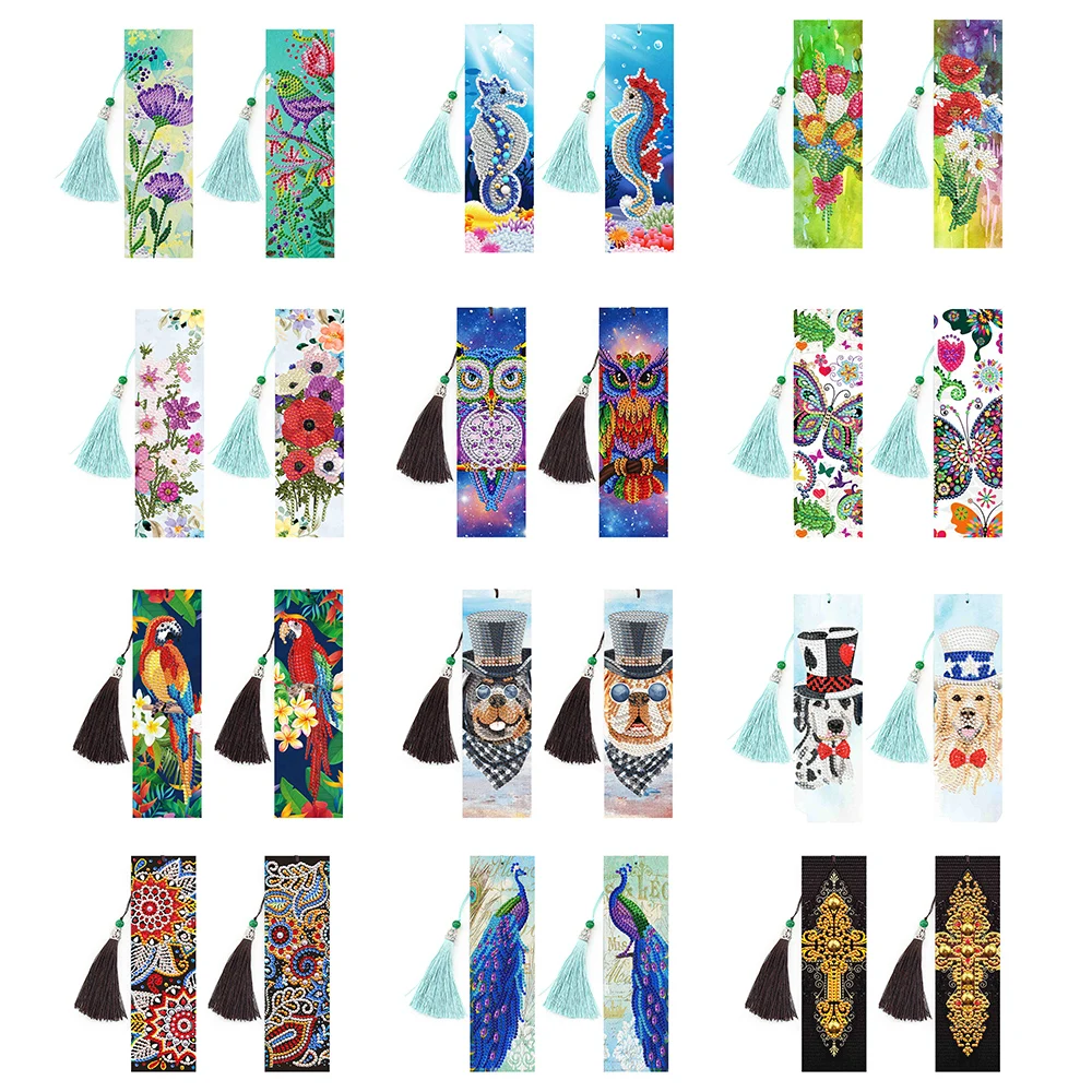 

2pc DIY Diamond Painting Tassel Bookmark 5D Special Shaped Diamond Art Mosaic Leather Book Marks Diamond Embroidery Cross Stitch