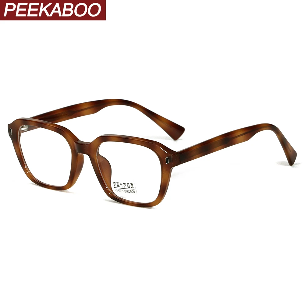 

Peekaboo male square glasses frame optical TR90 clear lens women glasses anti blue light men acetate leopard brown decoration