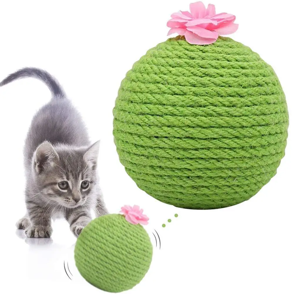 Cactus Sisal Rope Cat Ball Toy with Catnip Cat Teaser Toy  for Kittens Cats Interactive Toy