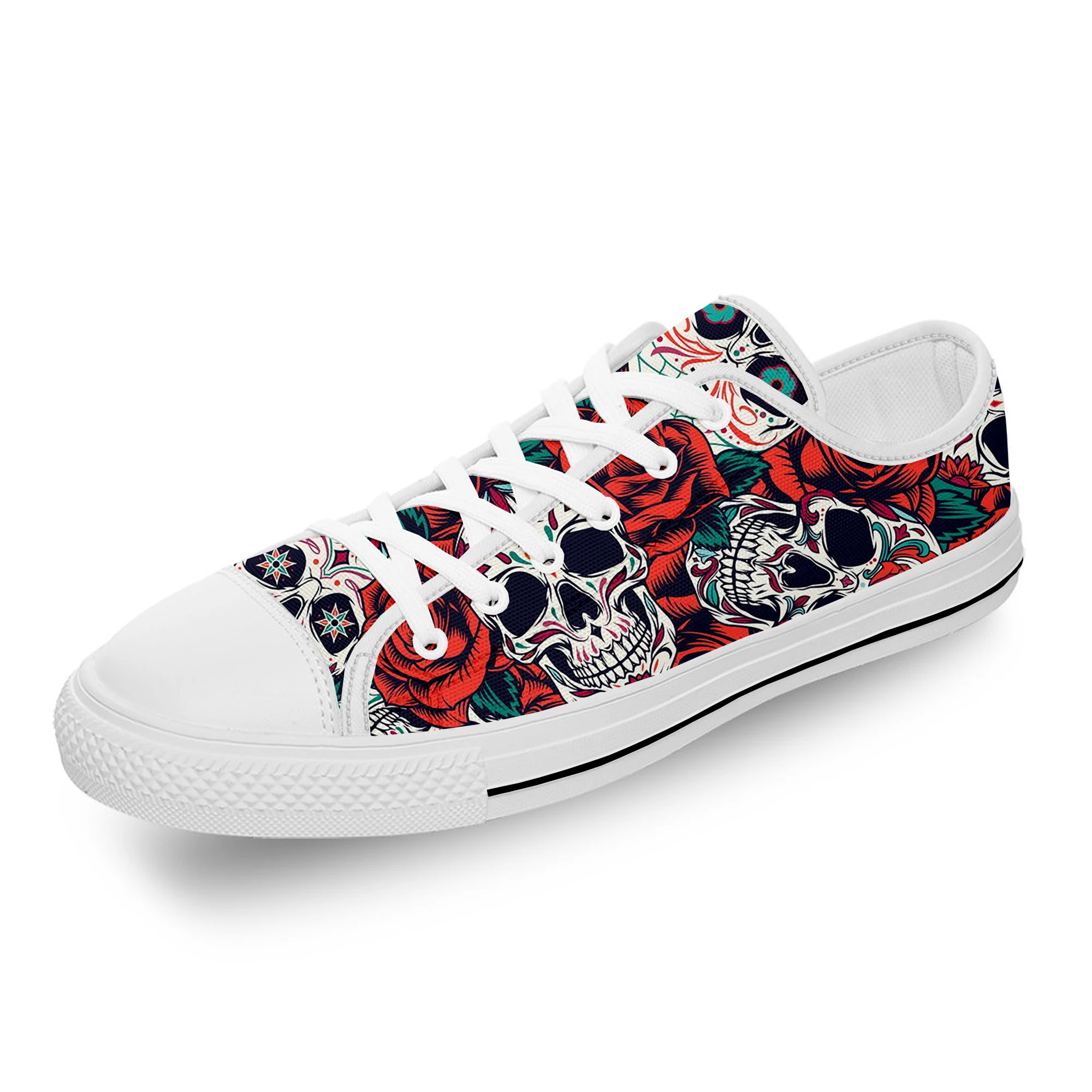 

Day of The Dead Skull Halloween White Cloth Fashion 3D Print Low Top Canvas Shoes Men Women Lightweight Breathable Sneakers