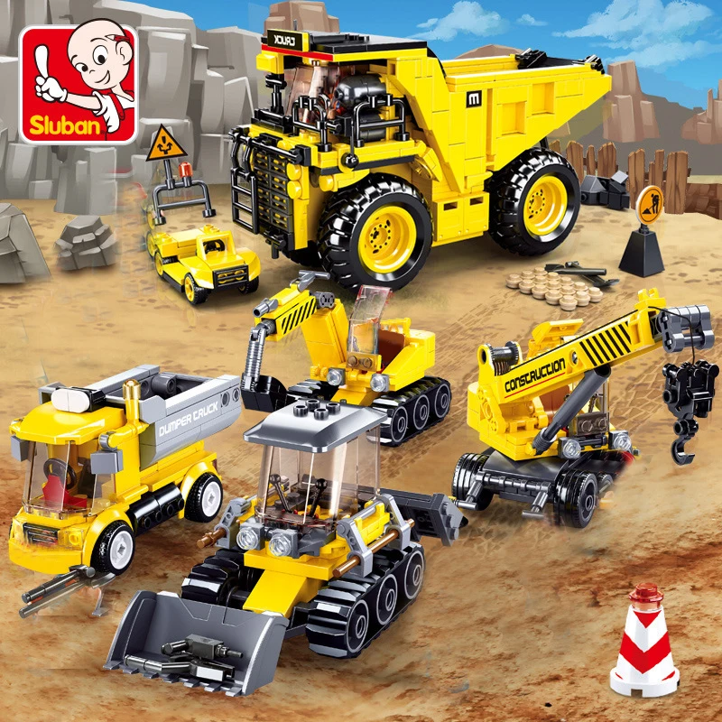 

City Engineering Forklift Crane Truck Wheel Excavator Vehicle Model Building Block Mechanical Construction Toys