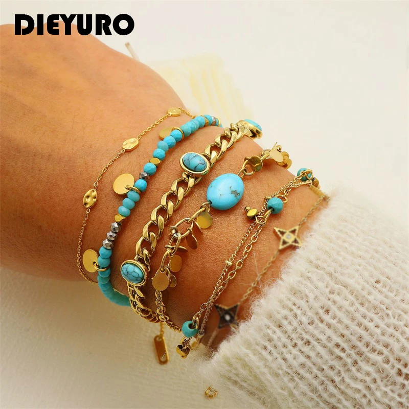 

DIEYURO 316L Stainless Steel Bohemian Charm Bracelet For Women Girl New Trend Bangles Non-fading Jewelry Gift Party Bijoux