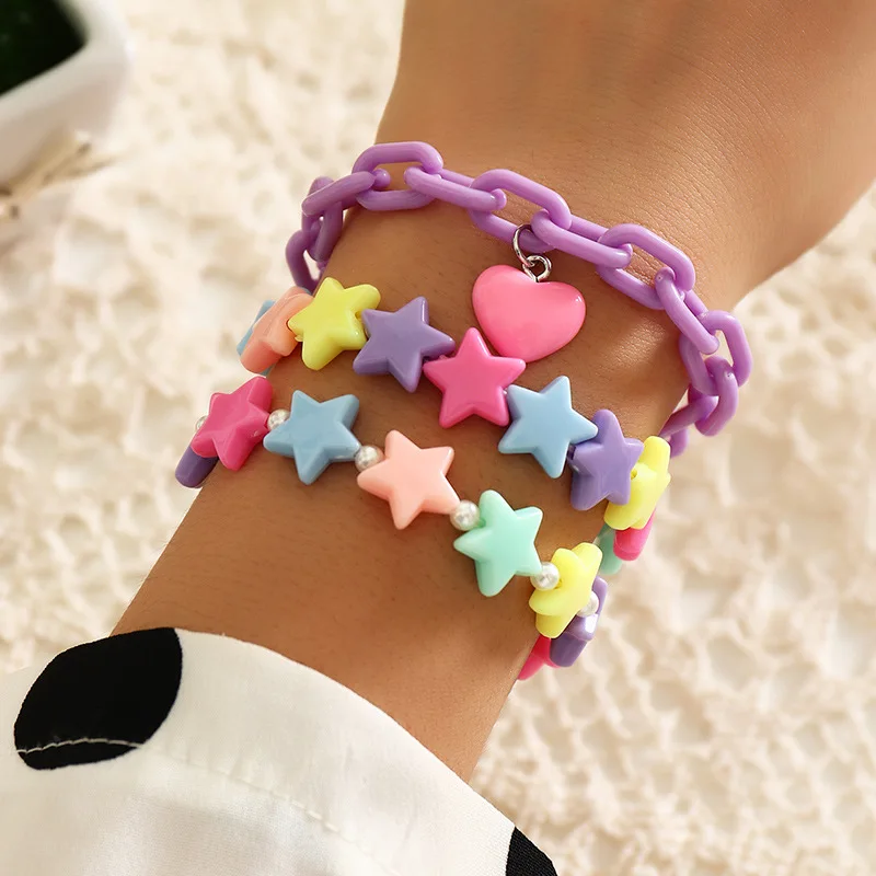 

Colorful Acrylic Star Unicorn Mixed Charms Girls Kids Candy Color Bracelets Pearls Cute Bracelet Bangles Sets Women Jewelry