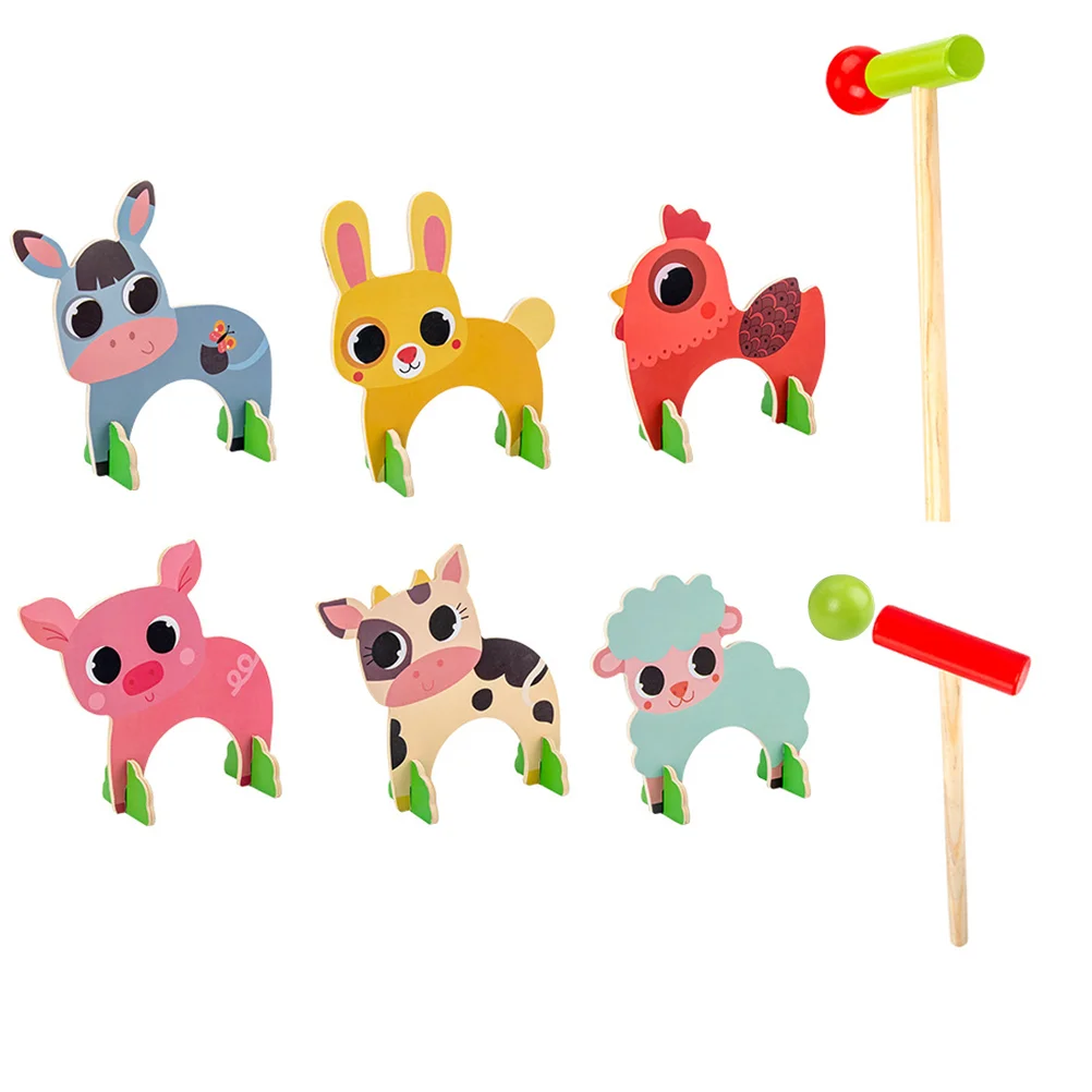 

Animal Croquet Balls Recognize Toys Kids Interactive Classic Wooden Mallets Children Gift