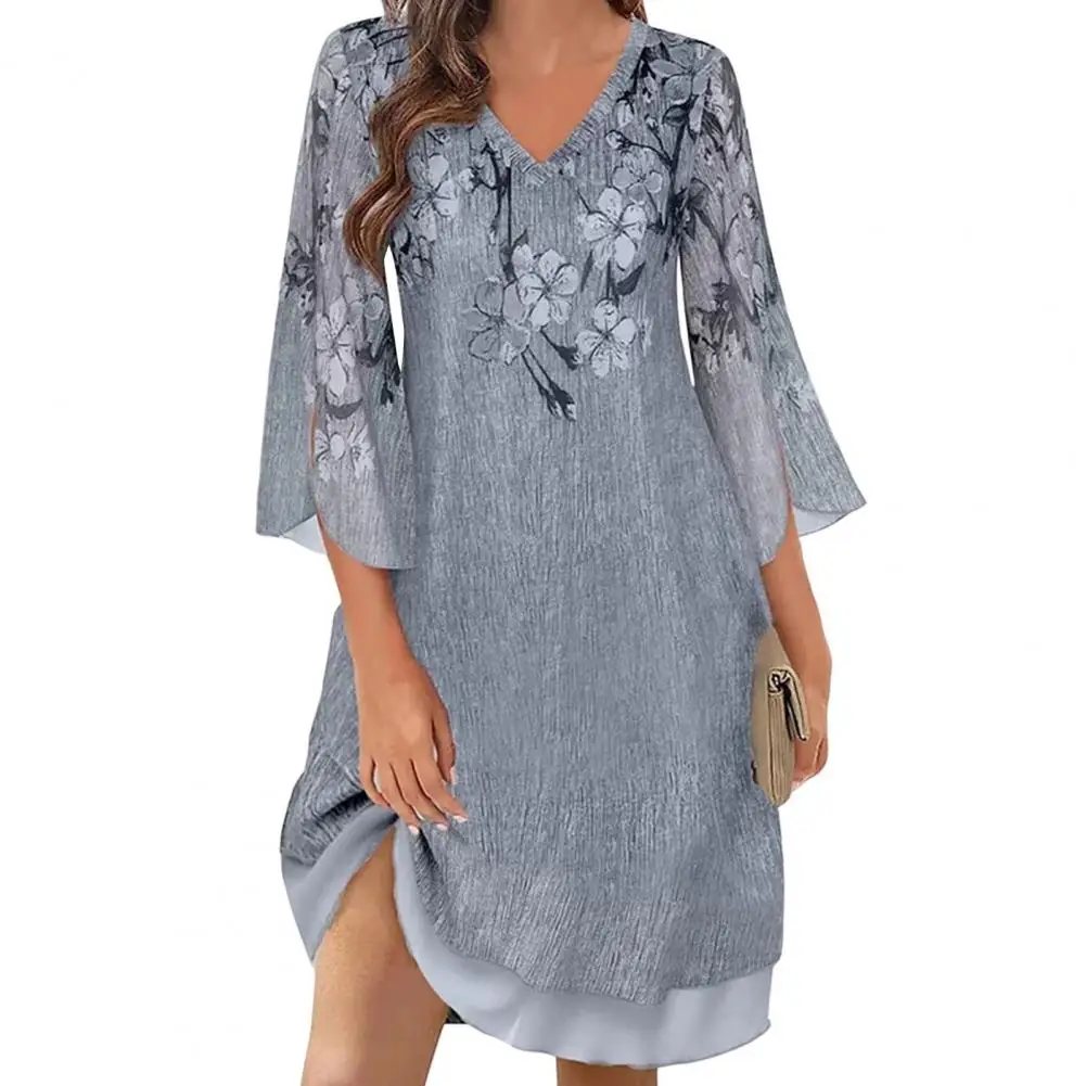 

Trendy Women Dress Three Quarter Sleeves Lady Summer Dress Loose Chiffon Women Midi Dress Dress-up