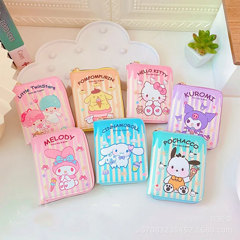 

New Cute Sanrio Kuromi Mymelody Littletwinstars Wallet Japanese Cartoon Zipper Girl Heart Card Bag Coin Wallet Storage Bag