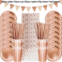 rose gold party disposable tableware set paper plate cup napkin wedding kids adult birthday party table decoration baby shower