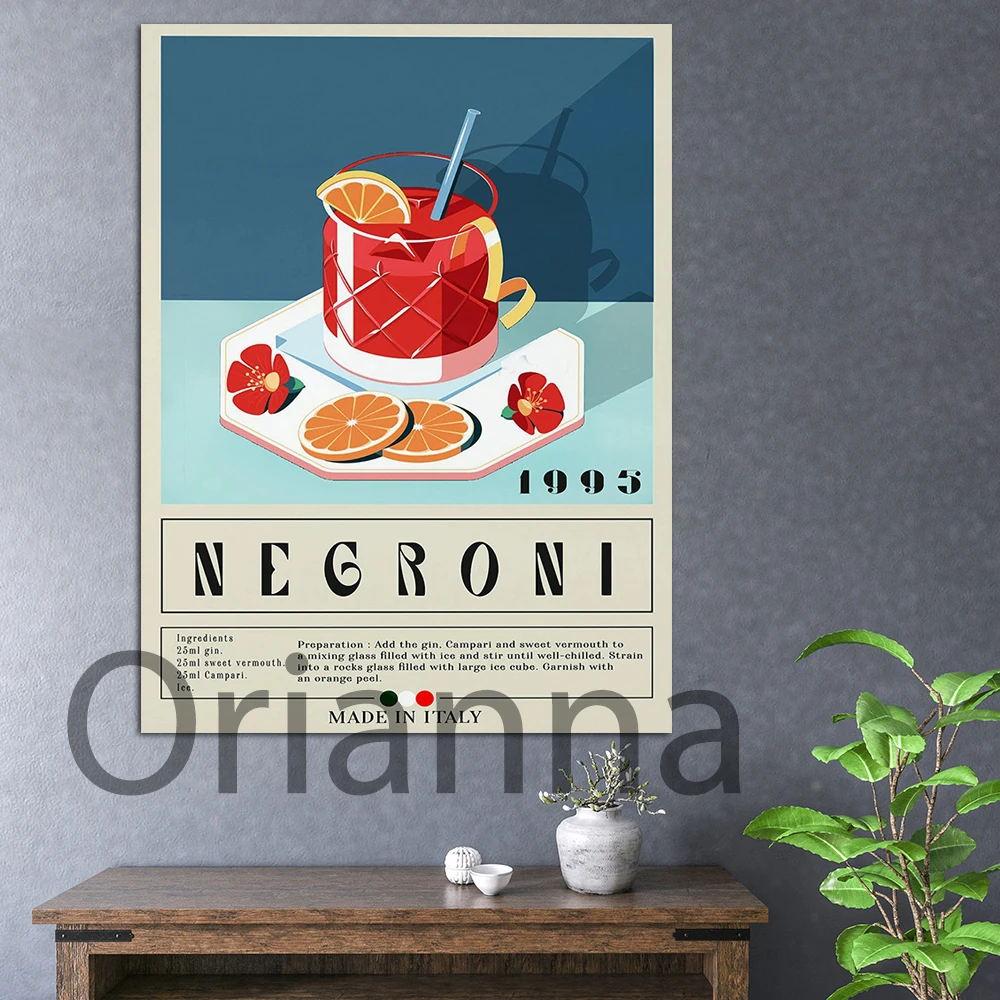 

Negroni Poster, Cocktail Print, Italian Poster,Retro Wall Art Canvas Poster,Housewarming Gift, Kitchen Decor, Mid Century Poster