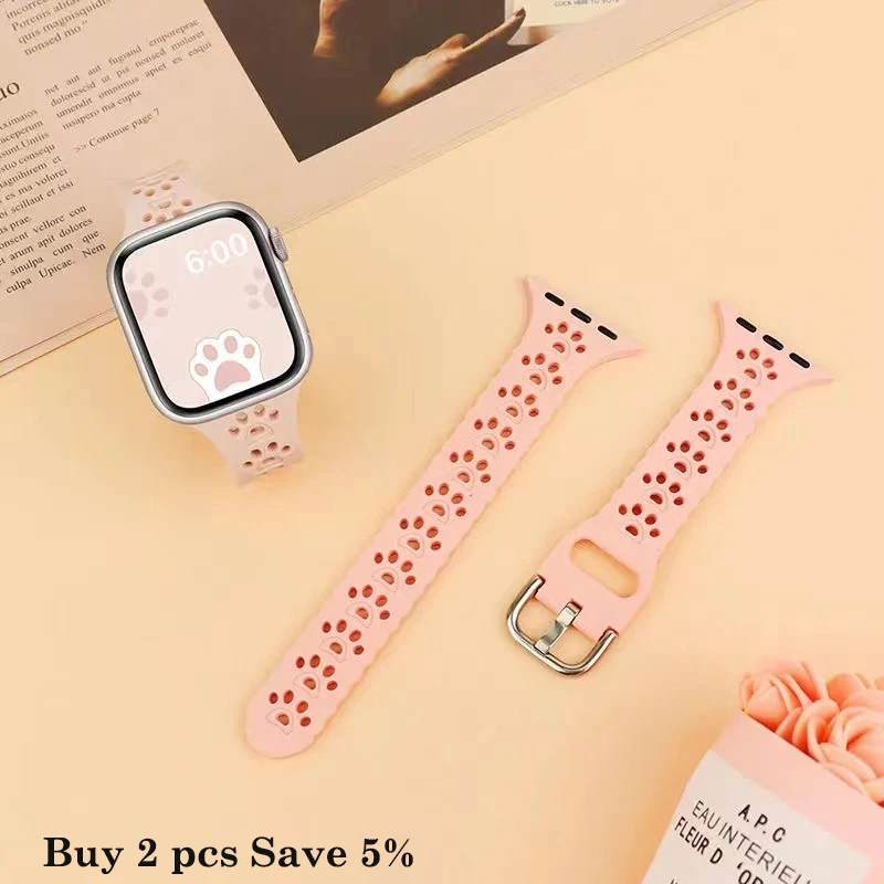 Cat Paw Design Strap For Apple Watch Band 49mm 45mm 44mm 41mm 40mm Slim Silicone Watchband Bracelet iWatch 3 4 5 6 7 8 SE Ultra