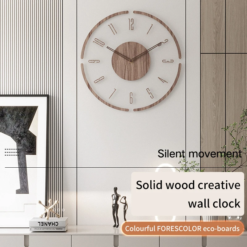 

Solid Wood Creative Silent Quartz Wall Clock 14inch Wall Creative Mute Nordic Clock Watch for Home Living Room Decoration