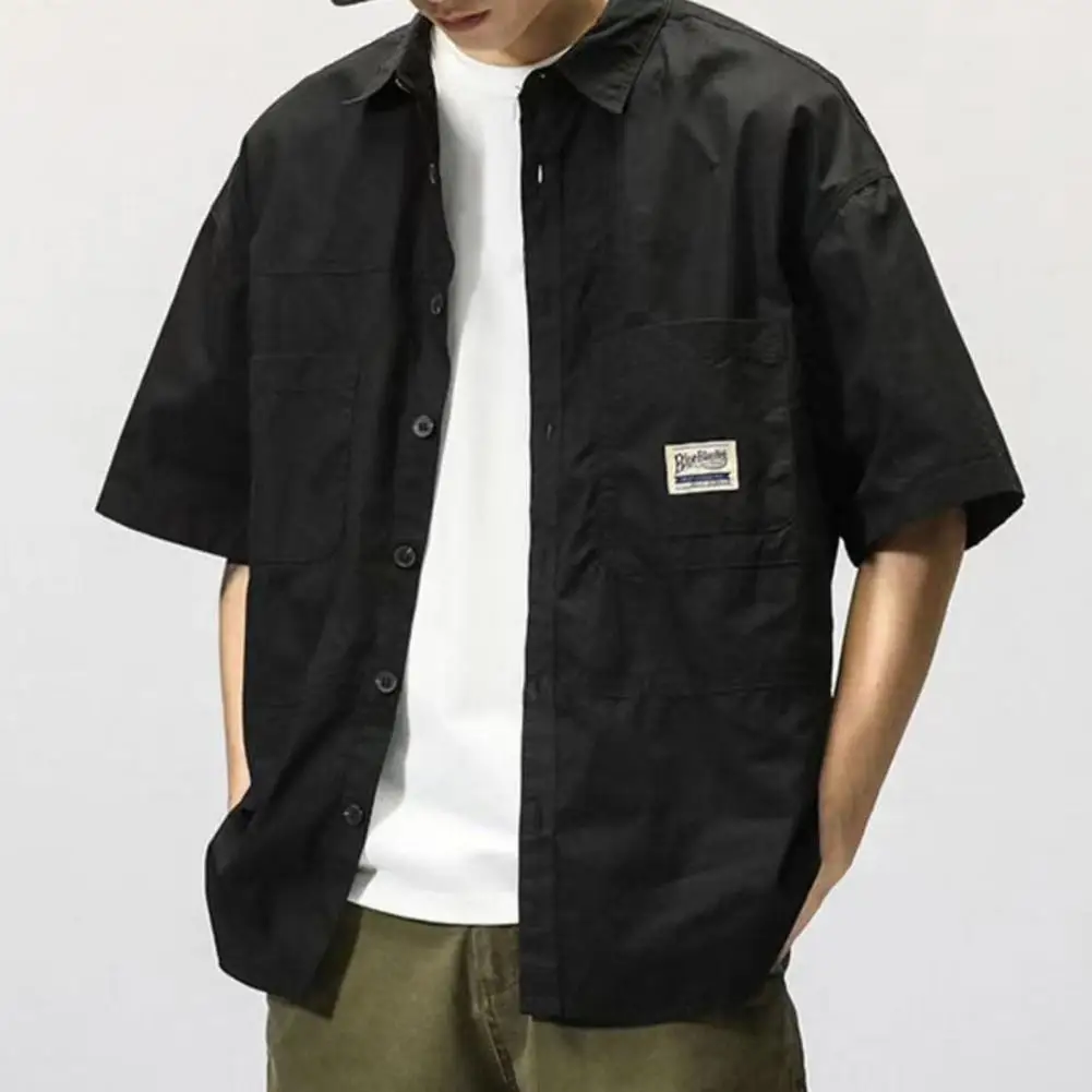 

Stylish Multi Pockets Soft Fabric Men Tops Cargo Shirt Anti-pilling Loose Type