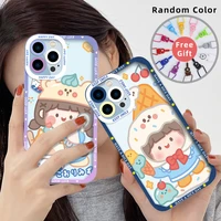 cute cartoon girl phone case for iphone 13 12 mini 11 pro max xs x xr 7 8 plus se 2020 2022 transparent soft tpu silicone covers