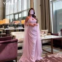 verngo lilac silk chiffon evening dresses long tulle jacket halter arabic women formal prom dress elegant robe de soiree