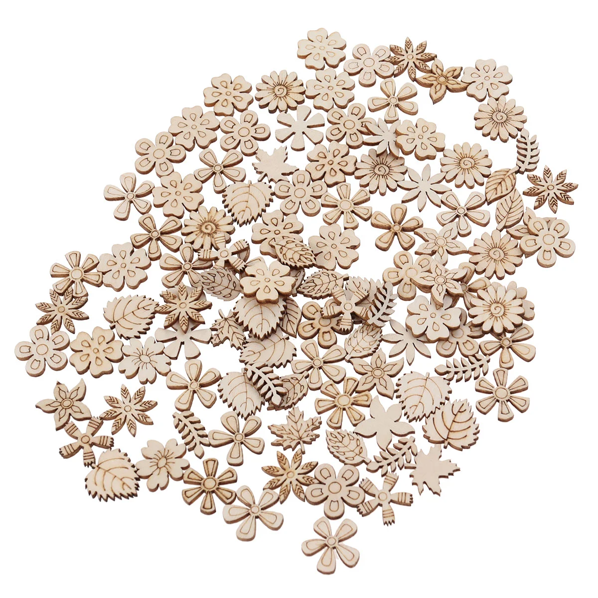 

100PCS 20mm Flower Embellishments Wooden Leaf Label Wood Flower Ornament Kids Nursery Wood Tag Wooden Flower Pieces