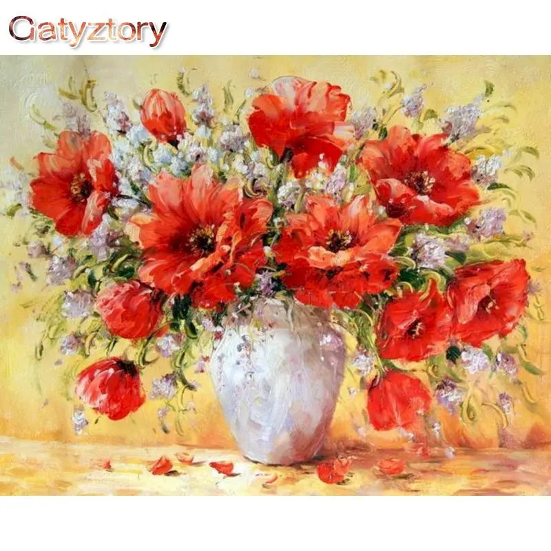 

GATYZTORY Acrylic Painting By Numbers Red Flower Coloring On Numbers For Adults Gift Kill Time Picture Drawing Home Decors