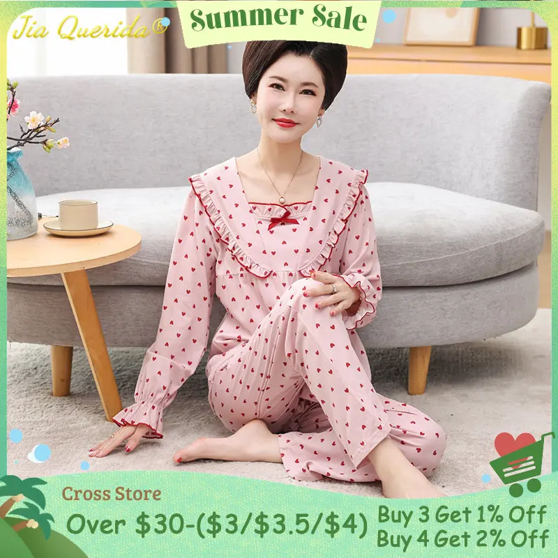 

Autumn Winter Plus Size 4XL Pajamas Polyester Sleepwear Fashion Pijamas Square Collar Pink Nightwear Leisure Pajama for Women