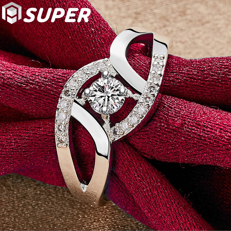 

925 Sterling Silver Round 5A Zircon Ring For Woman Wedding Engagement Party Jewelry