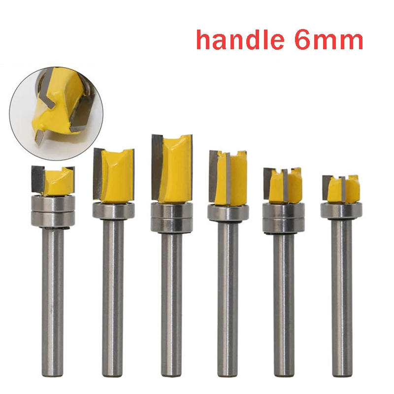

1pc Bearing Flush Trim Router Bit woodworking trimming knife wood 6mm Shank straight Tungsten Woodworking Milling Cutter Tool