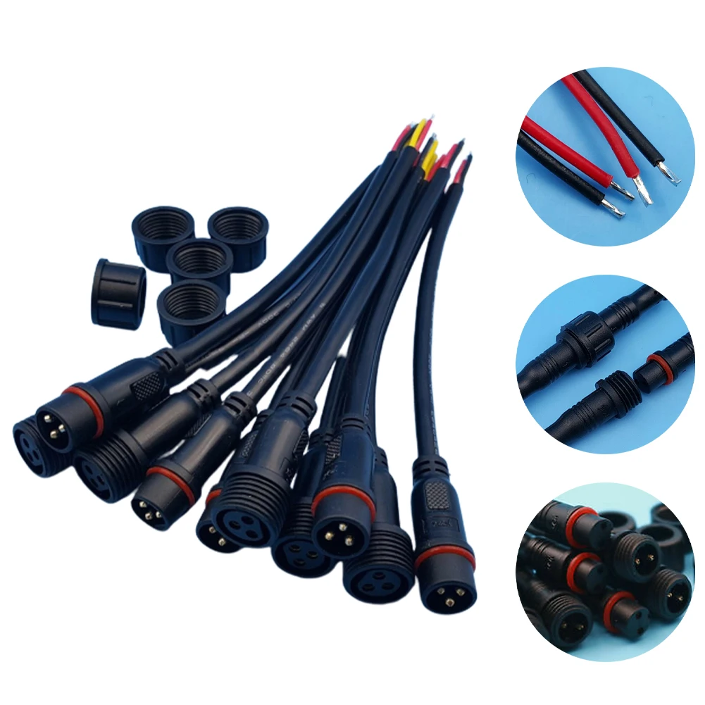 

5 Pairs 2Pin 3Pin IP65 Waterproof 22AWG Wire LED Strip Male And Female Cable Connector Black Electrical Supplies