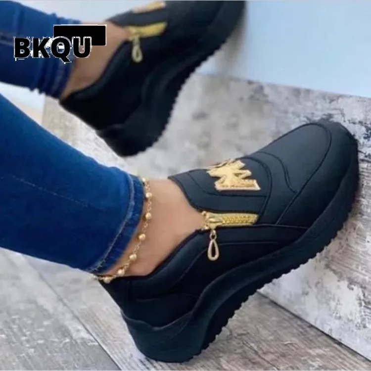 

BKQU 2022 женские туфли на плоской платформе, женские элегантные туфли из натуральной кожи, женские весенние повседневные туфли на плоской подо...