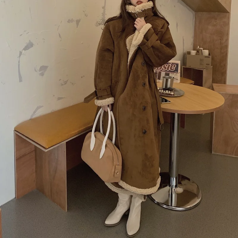 New Mid-length Button Cotton Jacket Women Winter 2023 Women's Deerskin Cashmere Lamb Wool Coat Fashion Outer Wear Thick Coat