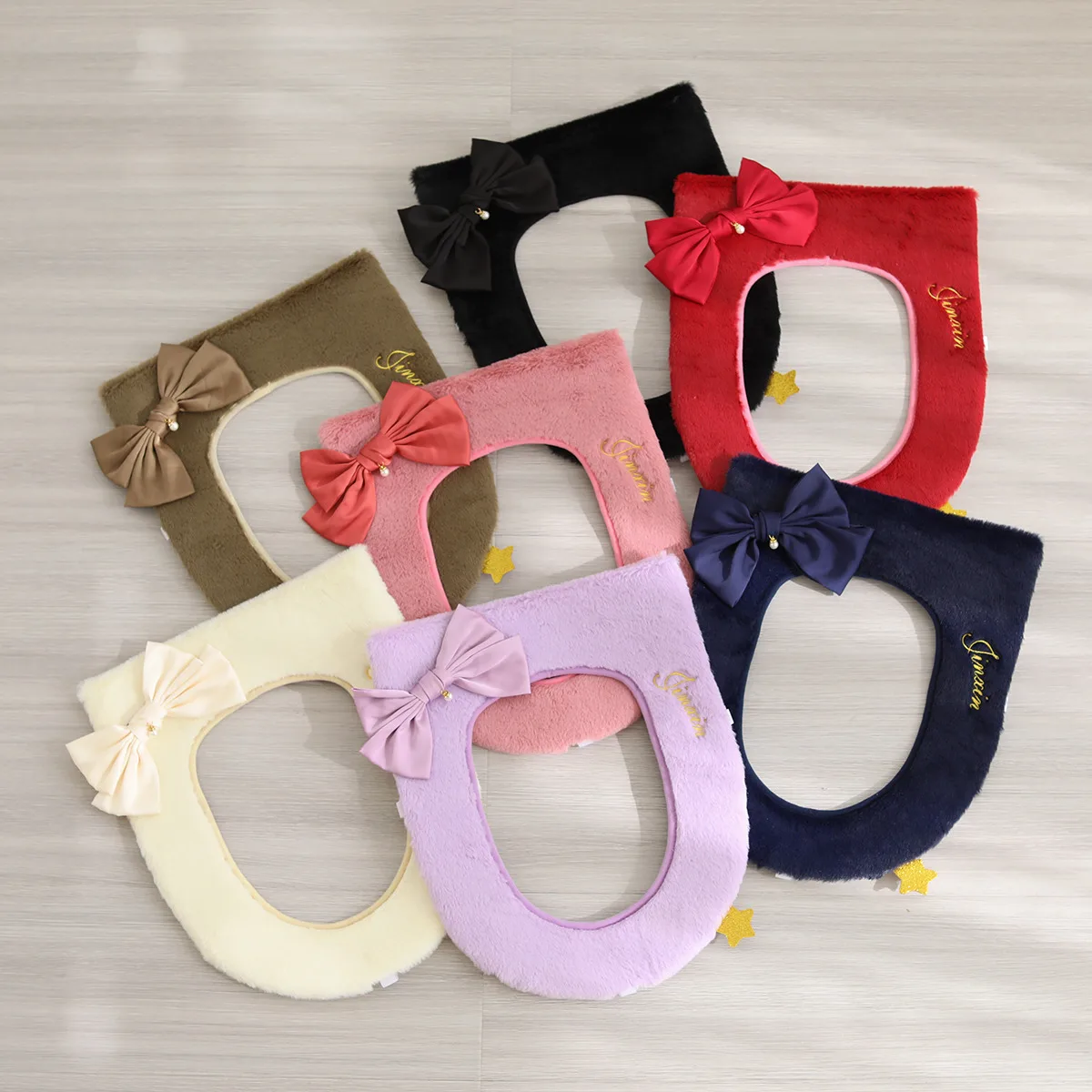 

Bow pearl pendant toilet mat Closestool Mat Double Color Bathroom Accessories Knitting O-shape Home Decor Toilet Seat Cover