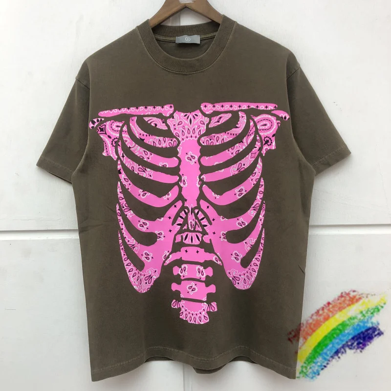 

Heavy Fabric KAPITAL Vintage T-shirt Men Women Best Quality Cashew Flower Skeleton Printing T shirt Tops Tee