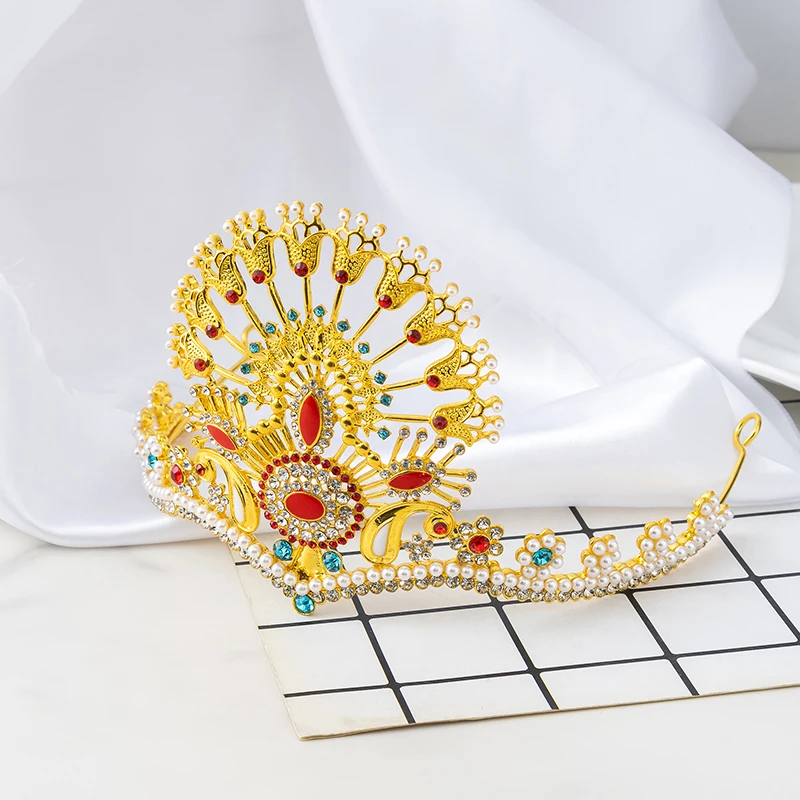 

Luxury Gold Color Queen Crown Flower Peacock Design With Hair Comb Napoleon Head hair Hoop Wedding dress Party Tiaras Jewelry
