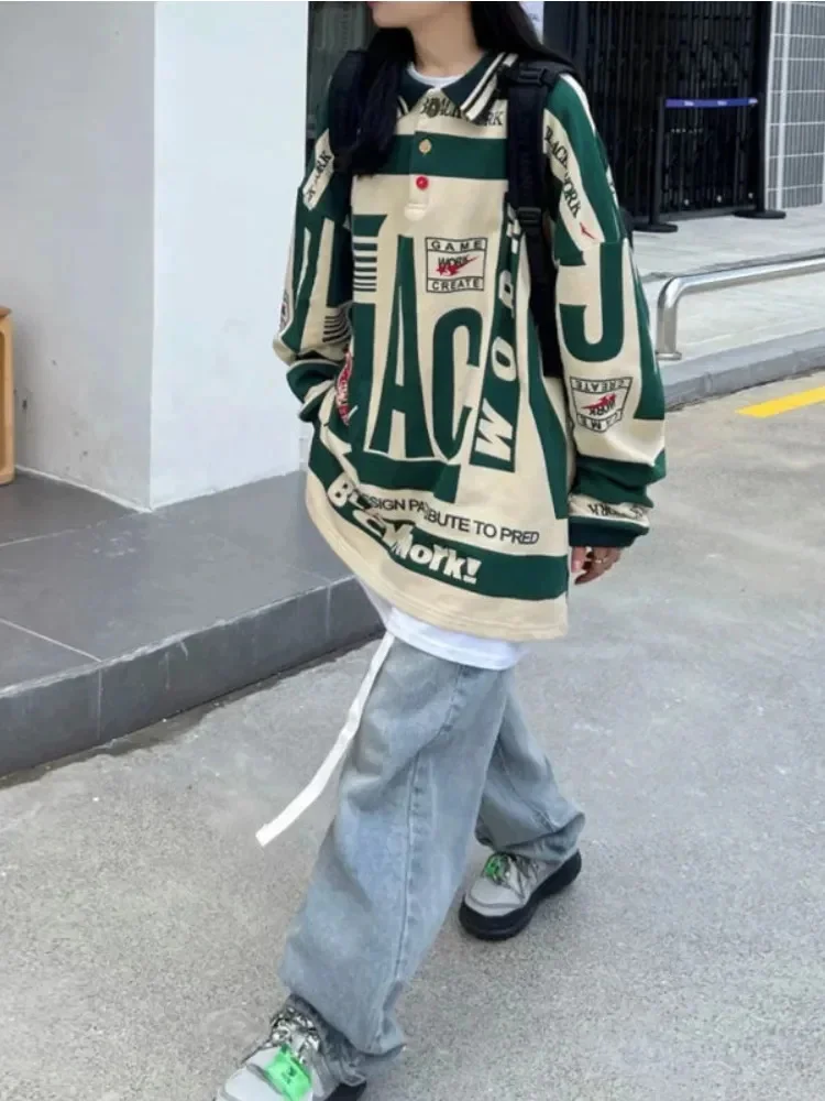 

Винтажные свободные свитшоты большого размера в стиле ретро с надписью, повседневные универсальные топы, уличная мода