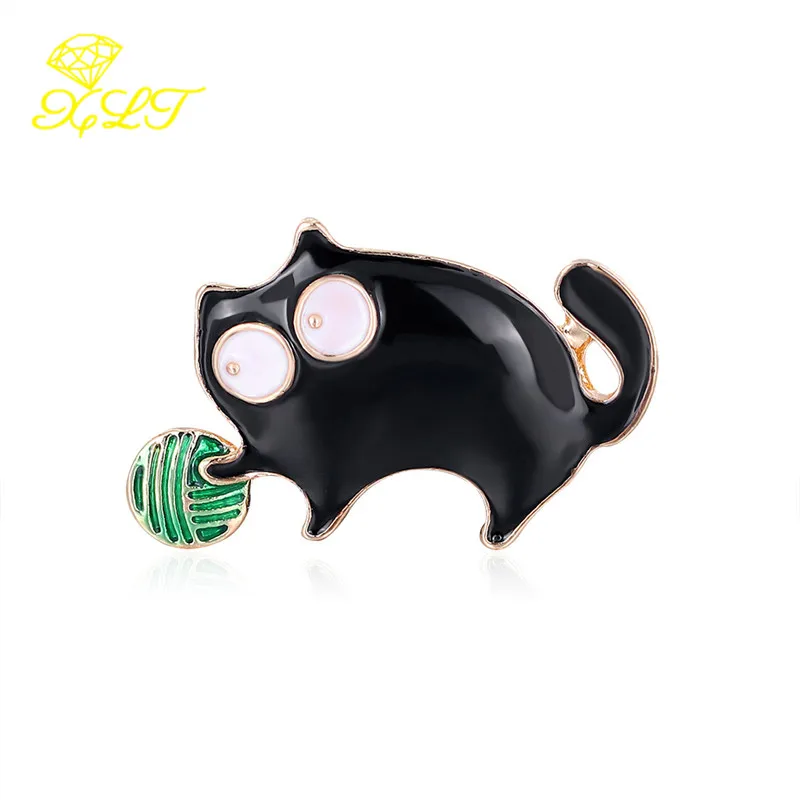 

Black Cartoon Alloy Holding Ball Cat Corsage Korean Style Personality Creative Animal Dripping Brooch Clothing Accessories Pins