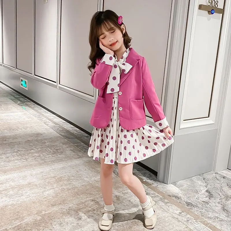 Весенний костюм для девочек-подростков Autimn, пальто и платье, комплект одежды, Детский костюм для девочек, школьная форма, одежда для девочек, детская одежда