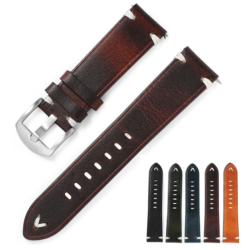 Wholesale 10PCS/Lot 22mm Watch Band Watch Strap Italian Wax Drop Grain First Layer Cowhide Watch With Smart Strap Switch Pin