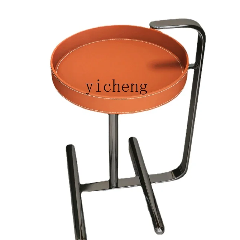 

XL Black Titanium Stainless Steel Side Table Saddle Leather Corner Table Movable Small round Side Table