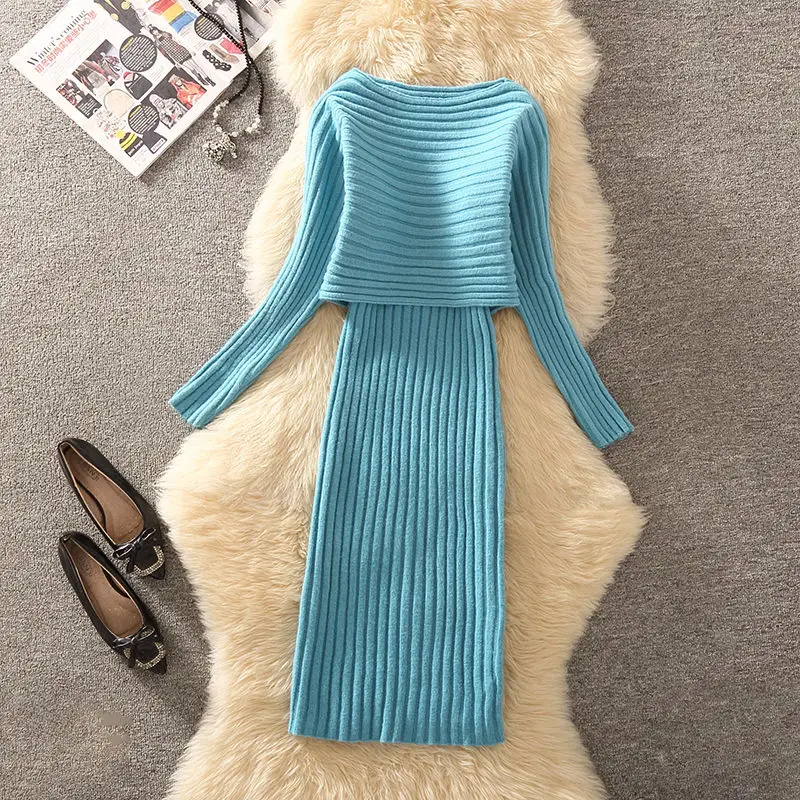 

Женский трикотажный комплект из 2 предметов, свитер и платье, женский модный однотонный костюм, новинка сезона осень-зима 2023, уличный спортивный костюм D158