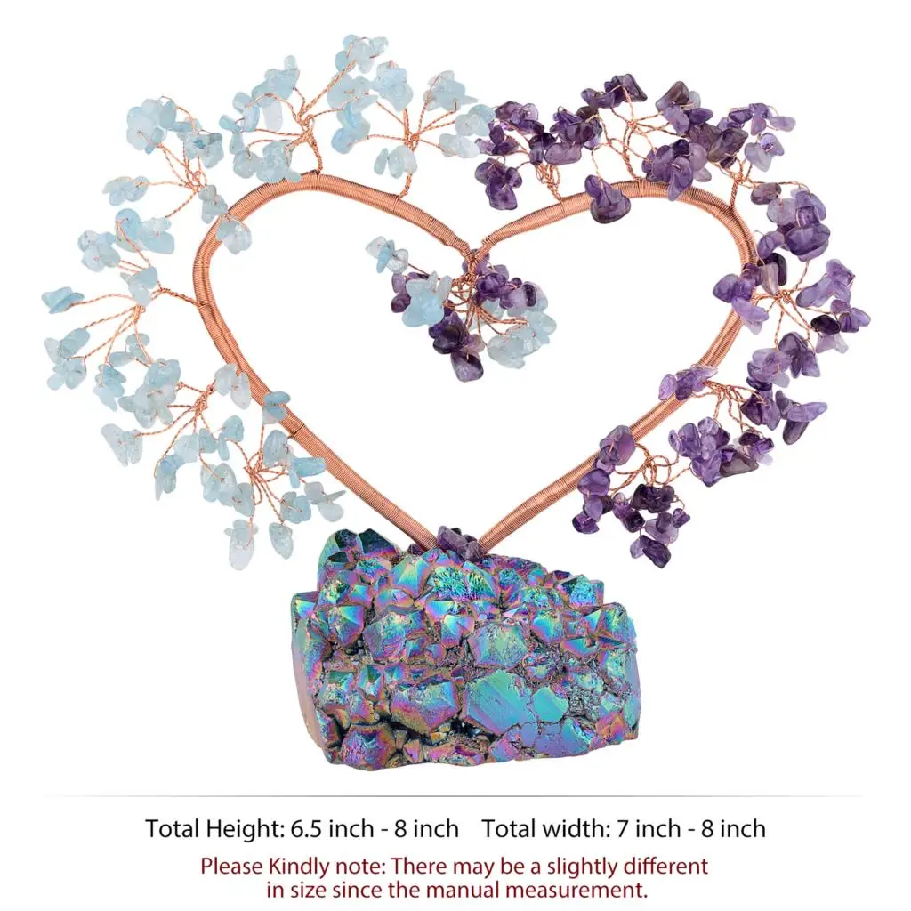 Love Heart Shaped Crystal Money Tree With Rainbow Titanium Coated Crystal Base Feng Shui Bonsai Reiki Decor For Wealth and Luck