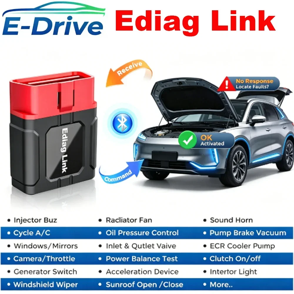 Фото Диагностический сканер KINGBOLEN Ediag Link OBD2, полный набор функций диагностики, двунаправленное управление, 10 функций сброса, CANFD, для iOS и Android, для автомобилей. №2