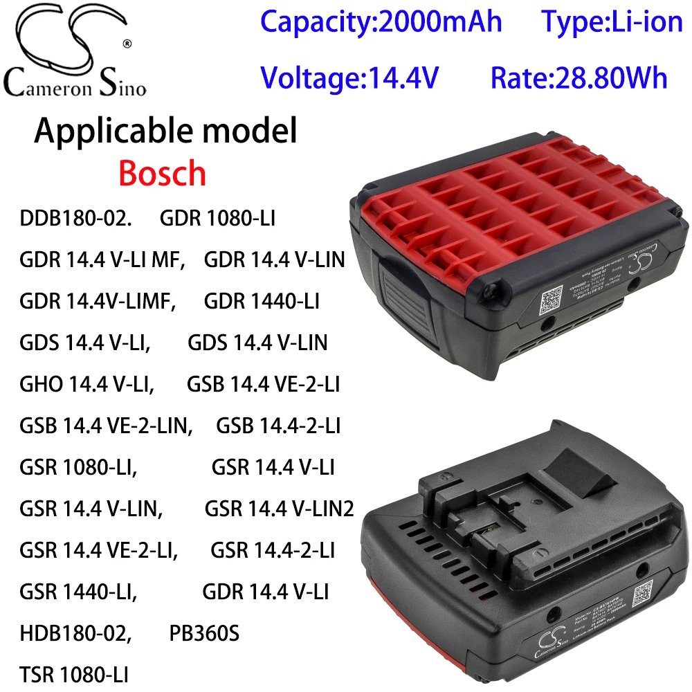 

Литий-ионная перезаряжаемая батарея Cameron Sino 2000 мАч 14,4 В для Bosch gsr14. 4 VE-2-LI, GSR14.4-2-LI, GSR1440-LI, PB360S