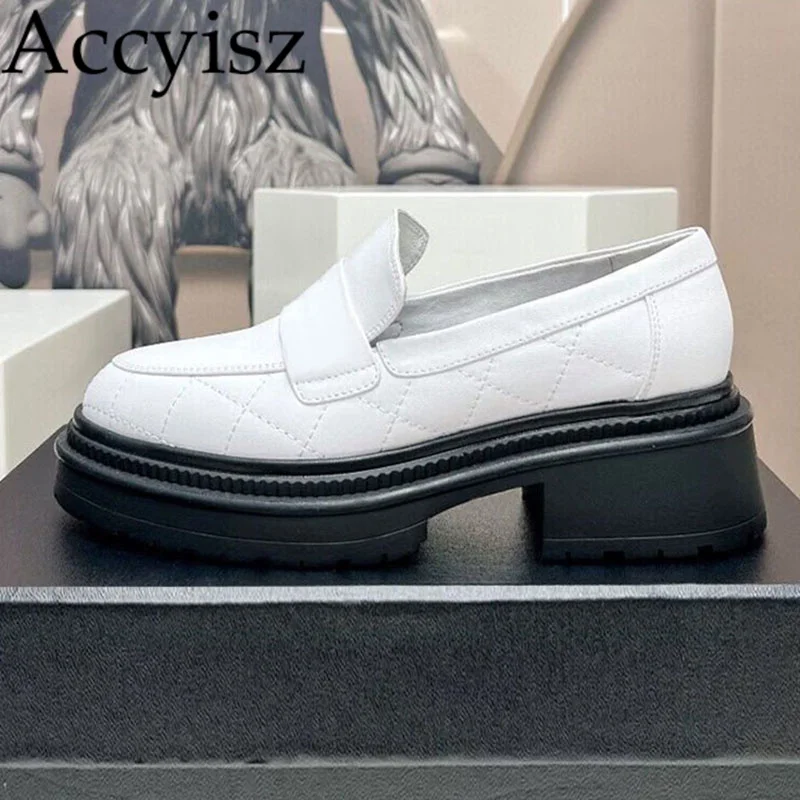 

2023 Spring and Autumn New Women Thick Heel Genuine Leather Single Shoes Round Toe Casual Shoes Thick Sole Fashion Single Shoes