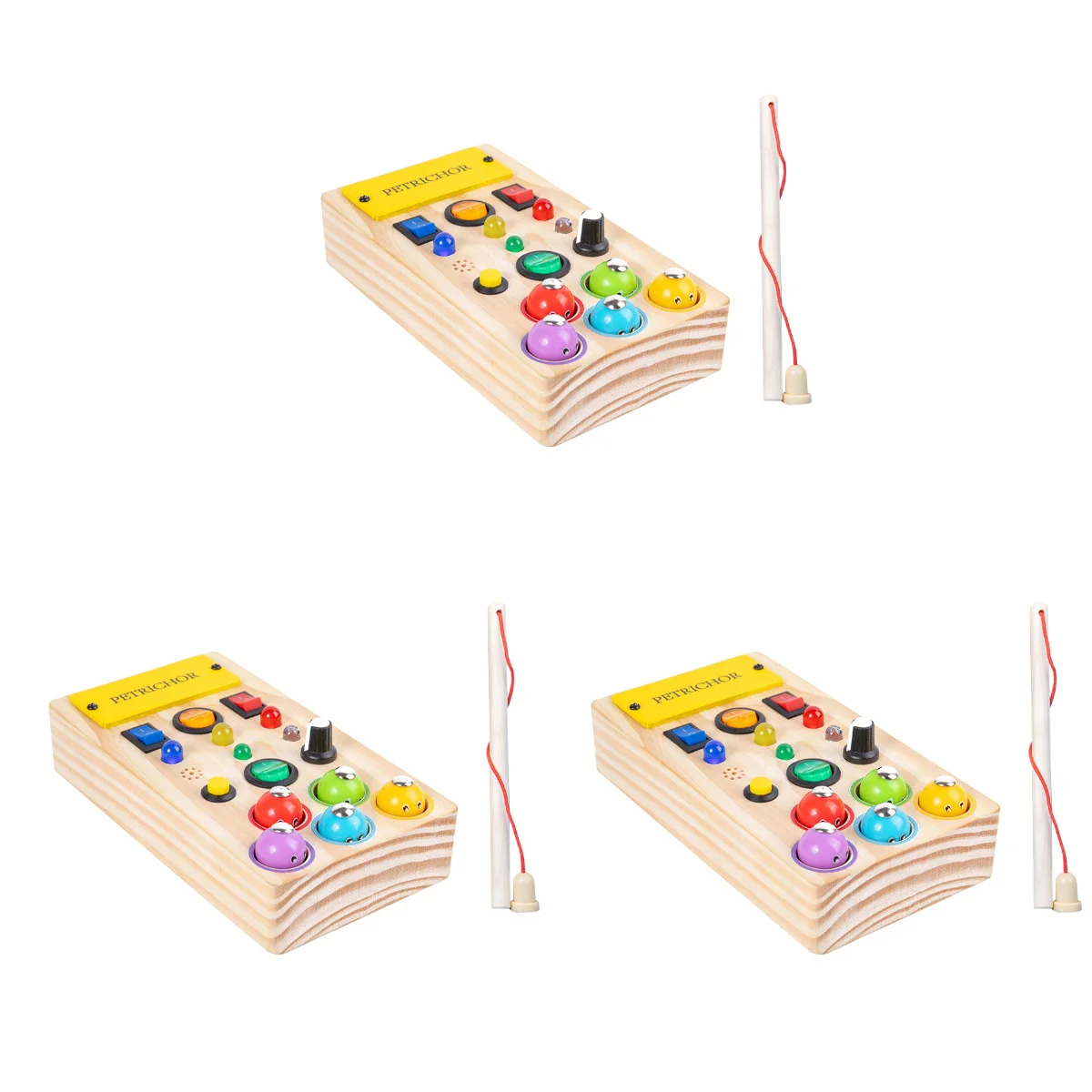 

3 Sets of LED Light Switch Board Kids Fishing Game Toys Wooden Insect Catching Board