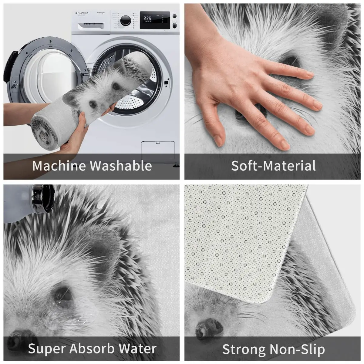 Дверной коврик еж черный белый Декор 3D ковер для ванной нескользящий вход