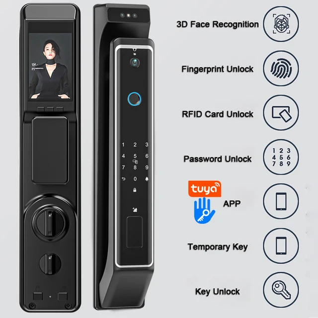 Tuya Wifi Electronic lock biometrics Fingerprint Lock Smart Door Lock Password 3D face recognition Digital Camera El 3