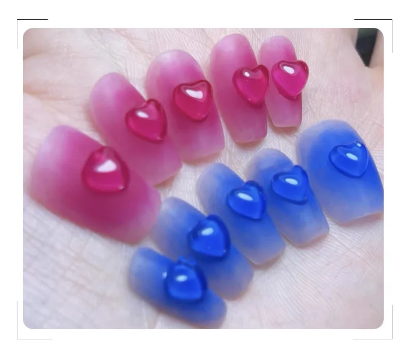 100pcs/Bag Nail Art Charms Clear Flat Bottom Love Ornament Jelly Resin Diamond Stereo Cheek is red Crystal