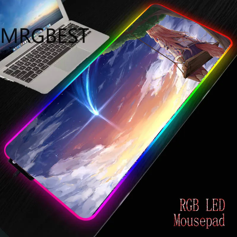 

MRGBEST Cute Girl Anime At The Sky Gaming Mouse Pad RGB Game Accessories Led Backlight Lookedge Pc Keyboard Desk Pads Csgo XXL
